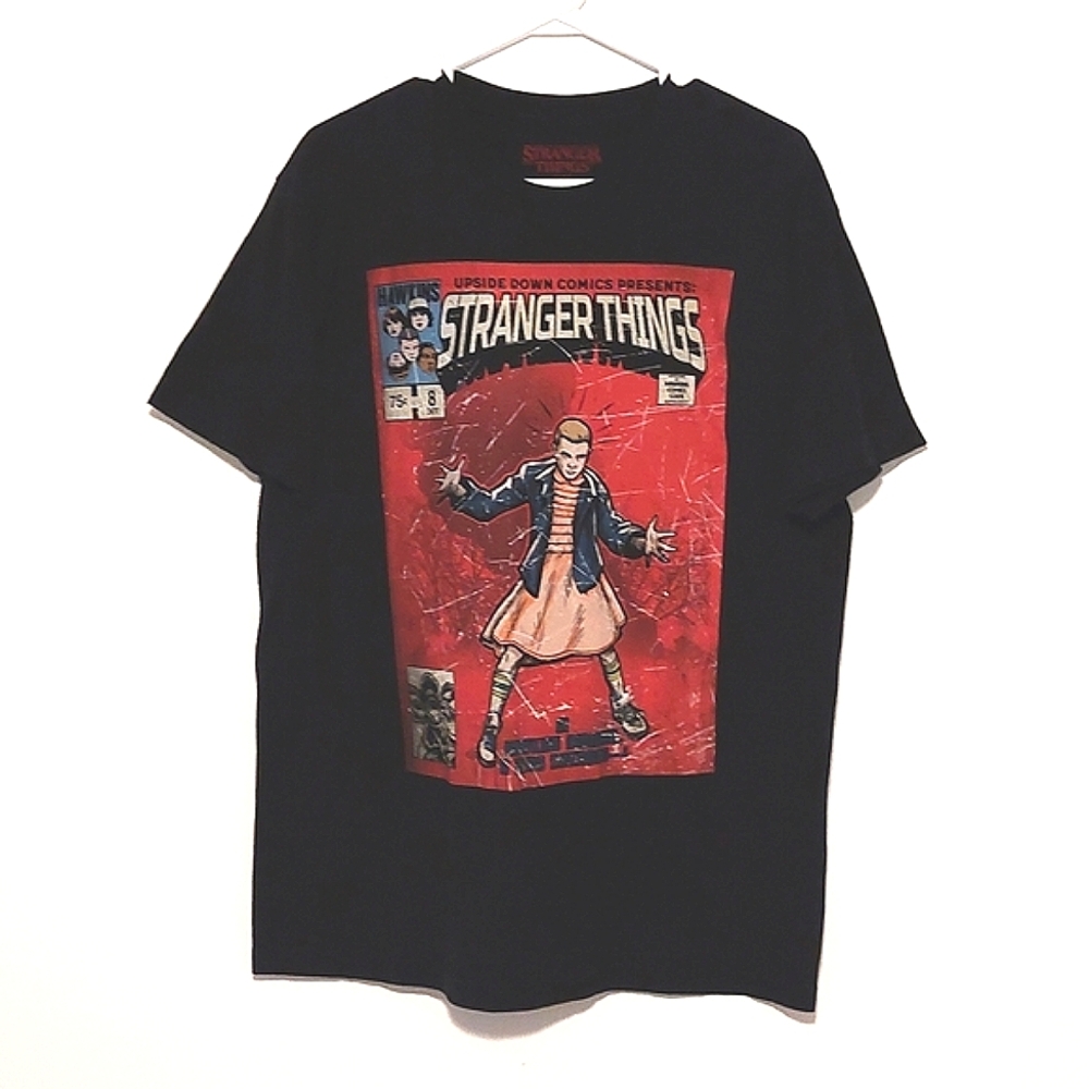 Stranger Things Men's Black Short Sleeved Graphic T-Shirt EUC Size L
